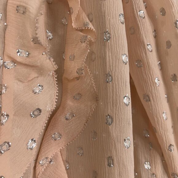 Rebecca Taylor Blouse Womens 2 Pink Tie Neck Ruffle Sheer Metallic Clip Dot Fem - Picture 5 of 15
